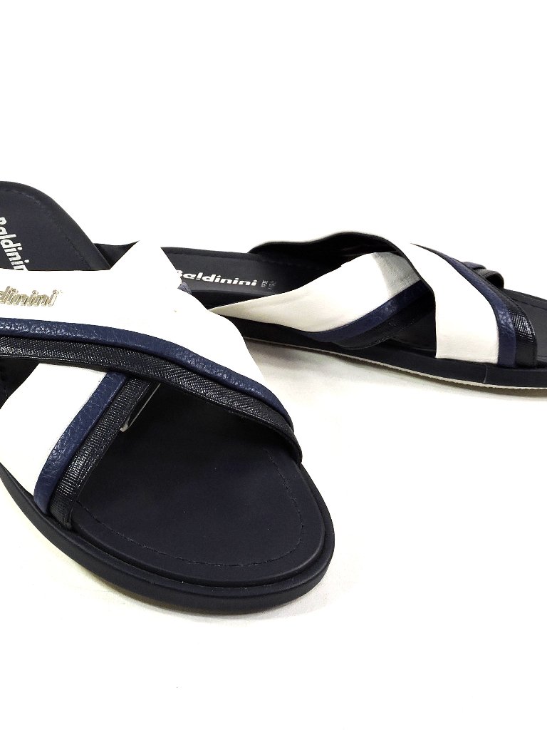 Baldinini Men's Black & White Soft Leather Comfort Flat Summer Sandals
